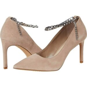 Vince Camuto Peddya Wild Mushroom Suede Ankle Strap Chain Link Pumps